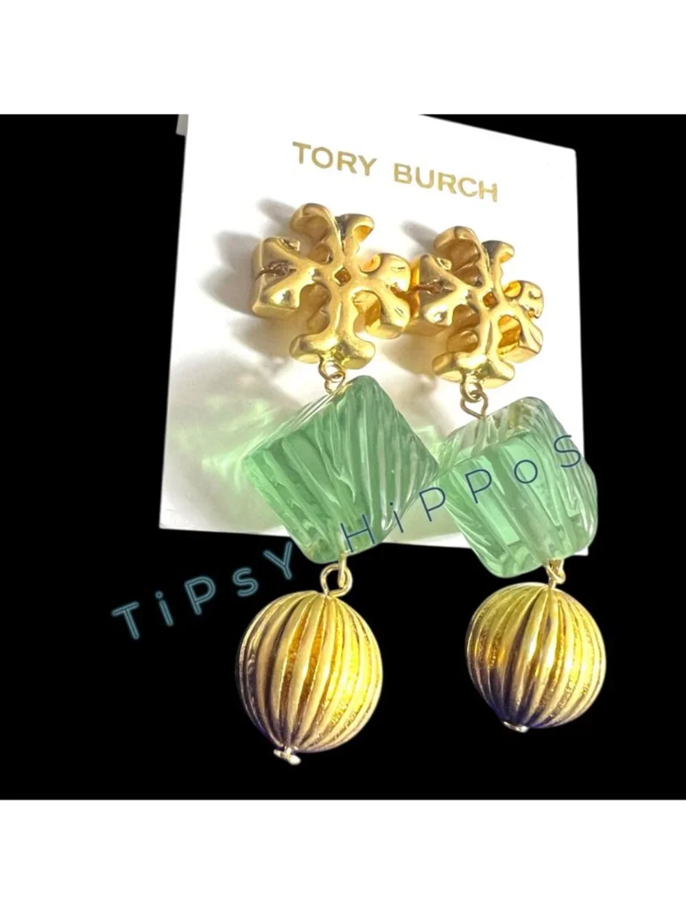 *** New! Tory Bruch Roxanne Dangle Earrings in Gold and Green